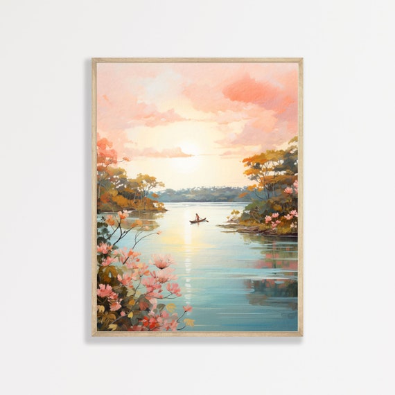 Spring Lake Painting Retro Boho Landscape Wall Art Aesthetic Girly Bedroom Apartment Decor P 476
