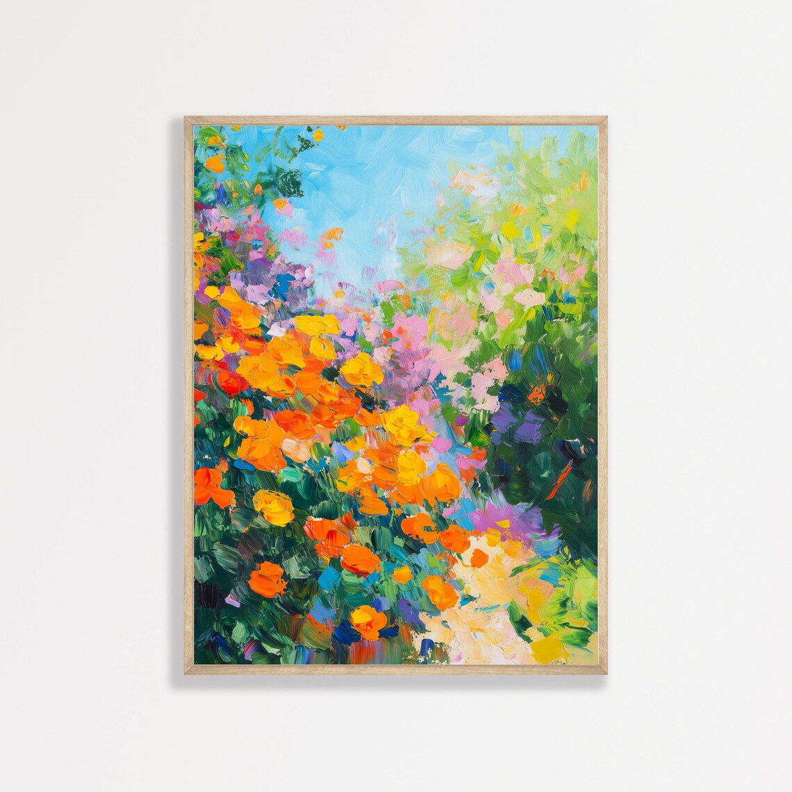 Flower Garden Painting, Vintage Floral Farmhouse Art Print