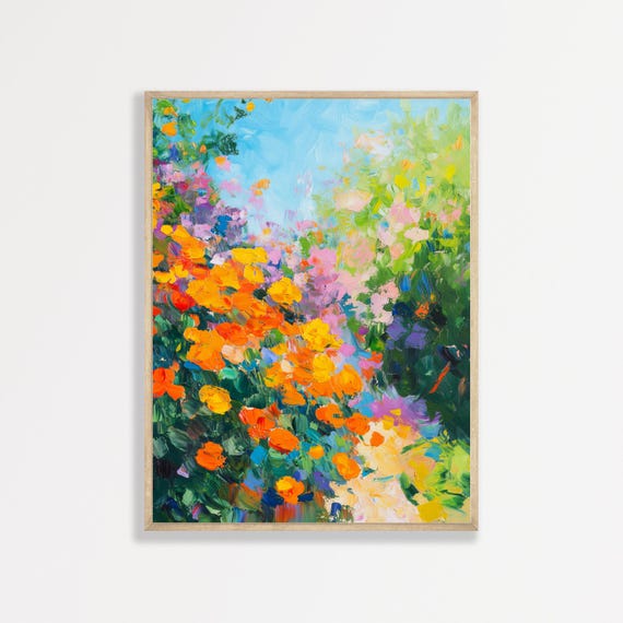 Flower Garden Painting, Vintage Floral Farmhouse Art Print