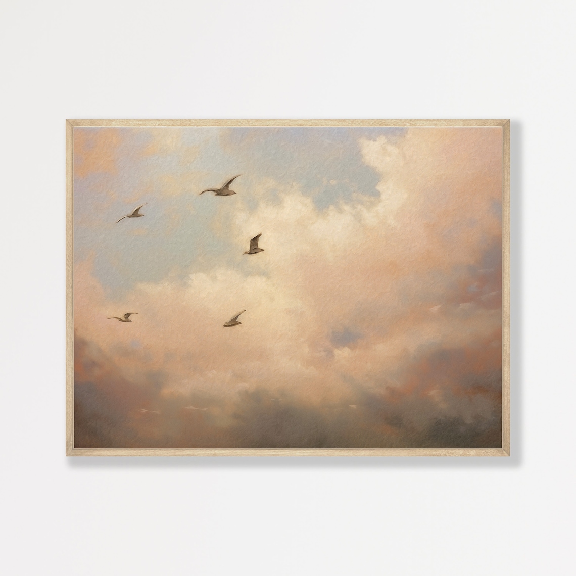 Clouds And Birds Minimal Vintage Neutral Art Print