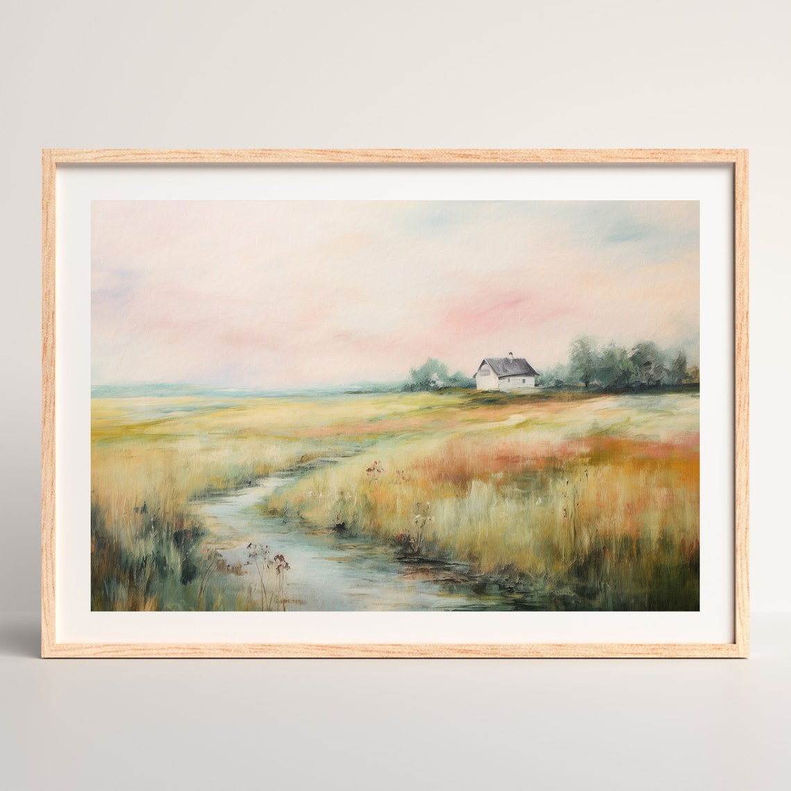 Vintage Landscape Print Cottage In The Countryside Painting Antique Minimal Farmhouse Wall Decor P 814 - Image 2
