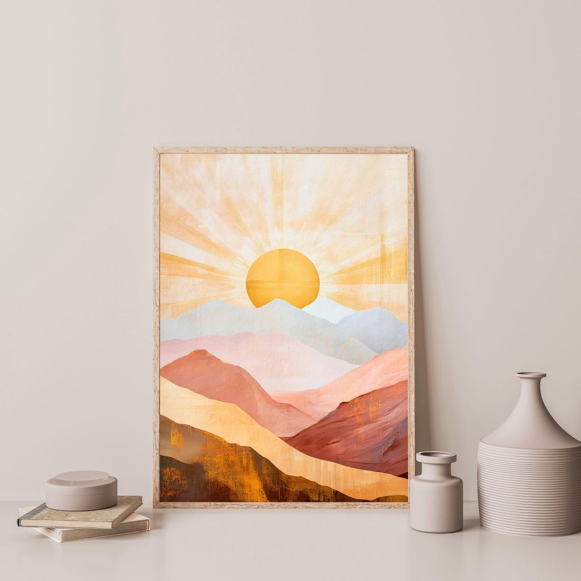 Mountain Sun Painting Modern Eclectic Boho Wall Art Abstract Landscape Print Retro Apartment Dorm Home Decor 1045 - Image 3
