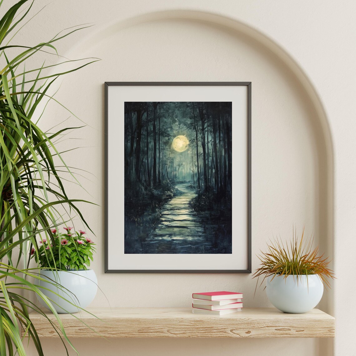 Moonlit Forest Painting Moody Antique Vintage Aesthetic Wall Art Rustic Landscape Print Dark Academia Decor 1012 - Image 2