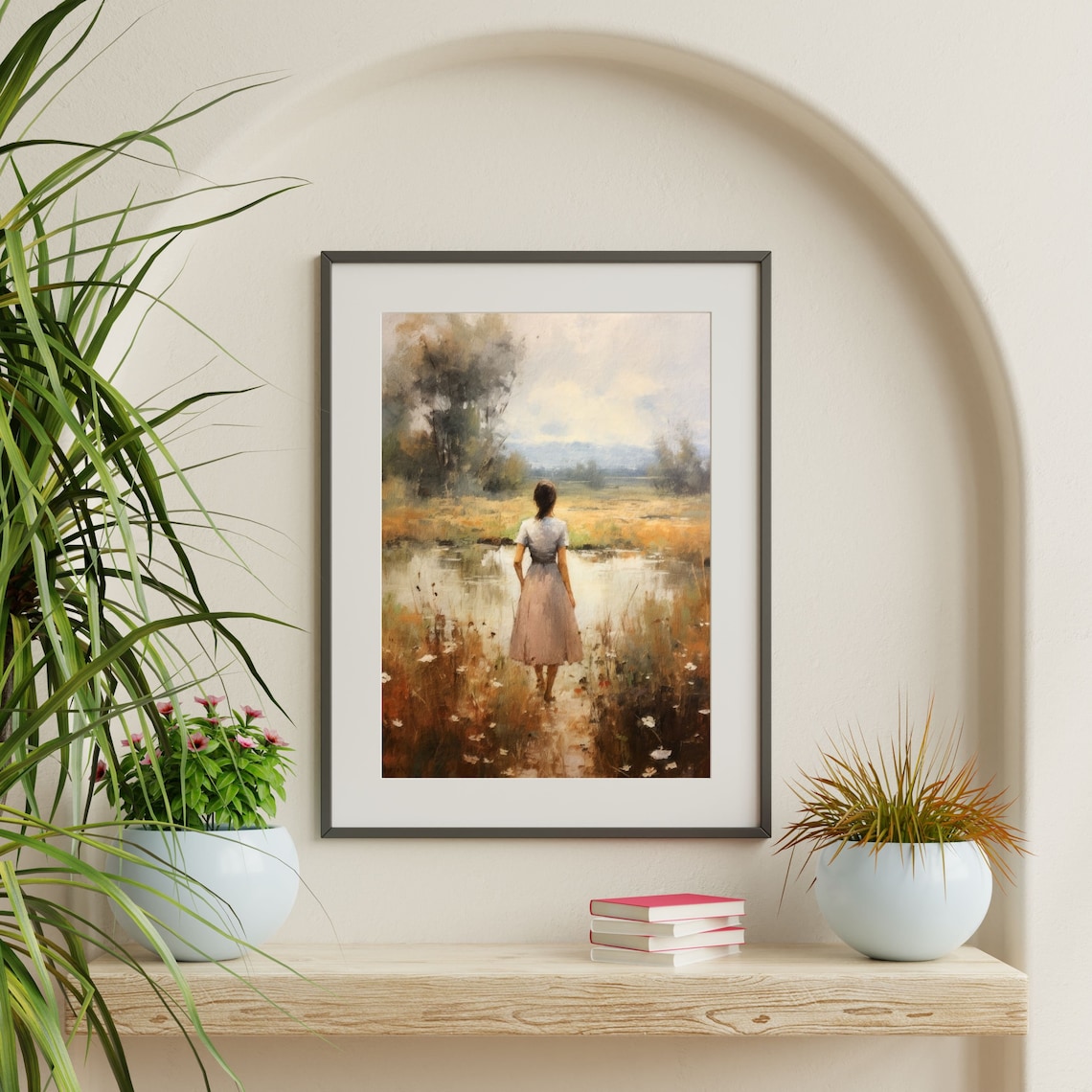 Countryside Woman Vintage Country Oil Painting Art Print - Image 2
