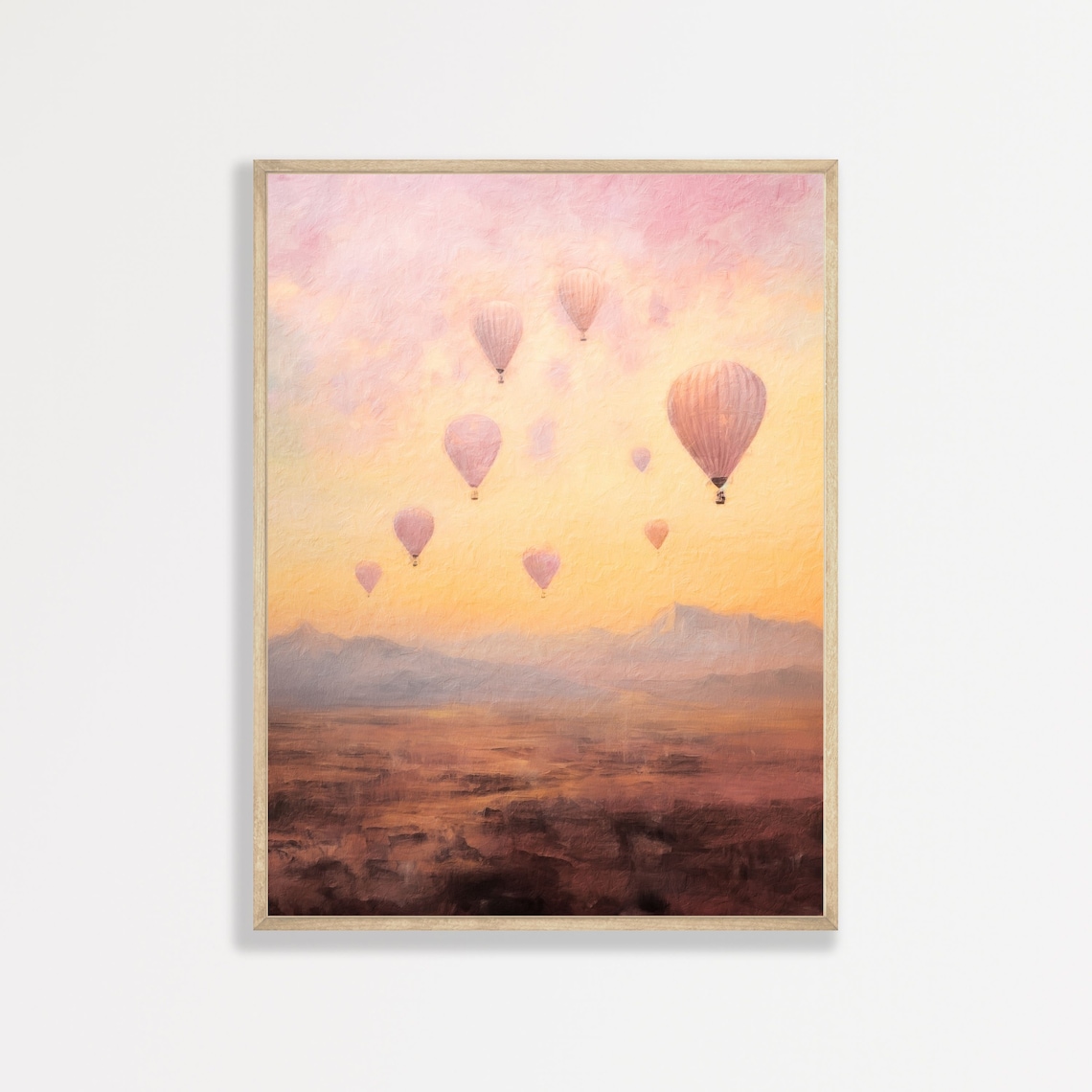 Retro Pastel Hot Air Balloon Landscape Art Print
