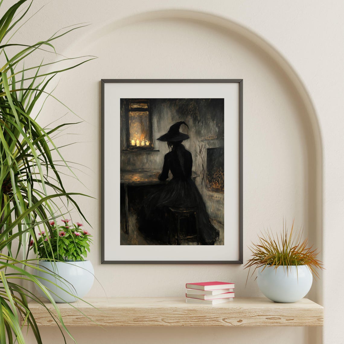 Dark Witch Painting Vintage Spooky Witchy Wall Art Antique Dark Academia Decor Moody Rustic Living Room Print 1032 - Image 2