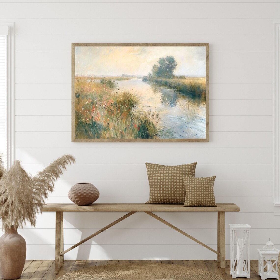 Soft River Marsh Reeds Wildflowers Morning Light Landscape Poster - Image 3