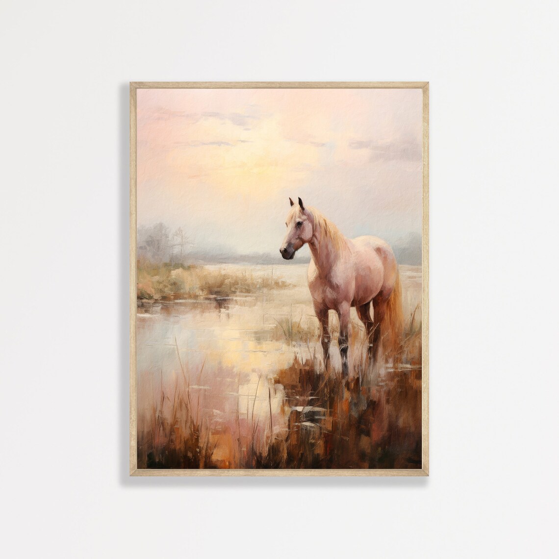 Retro Horse Painting, Vintage Western Country Landscape