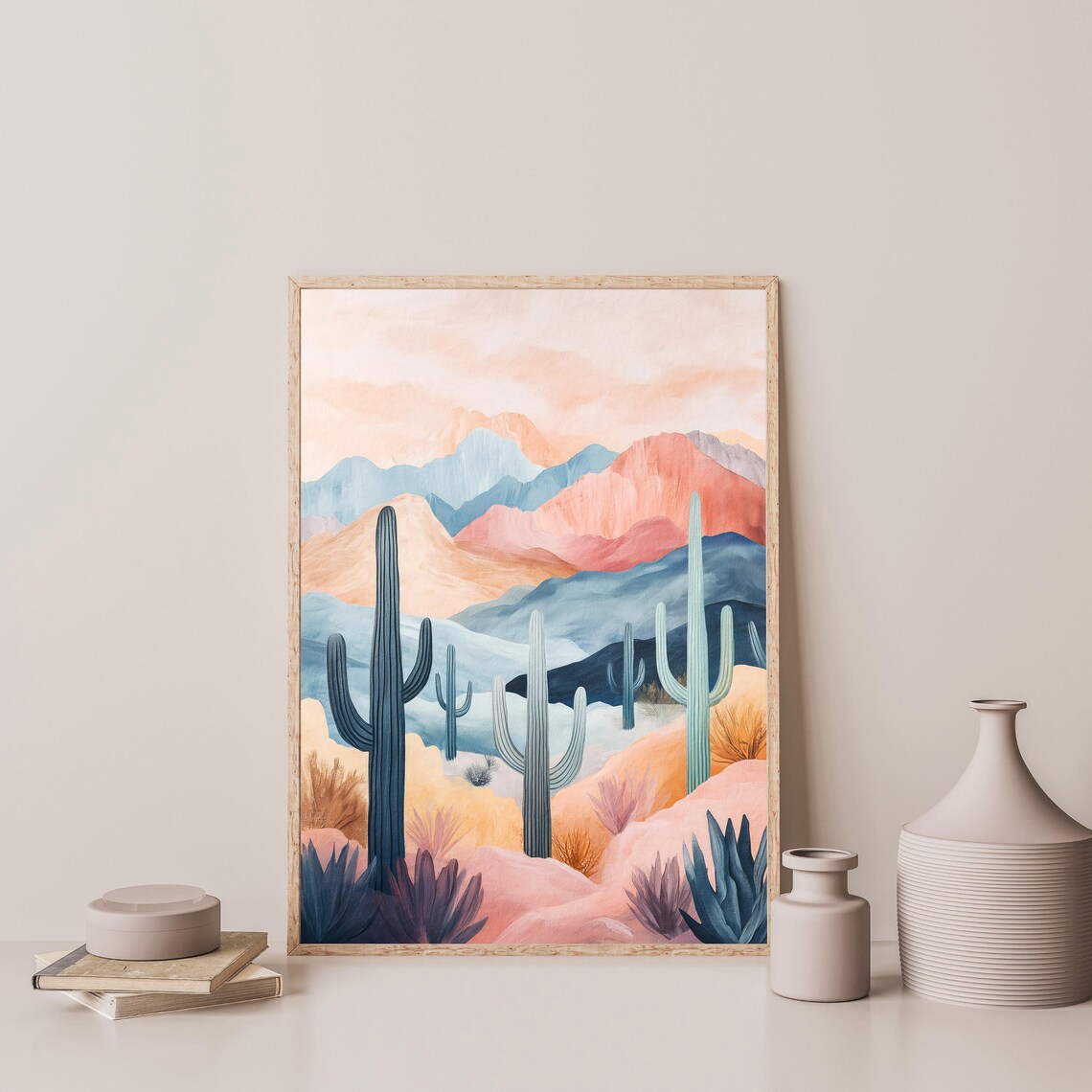 Boho Desert Cactus Minimalist Abstract Landscape Art Print - Image 3