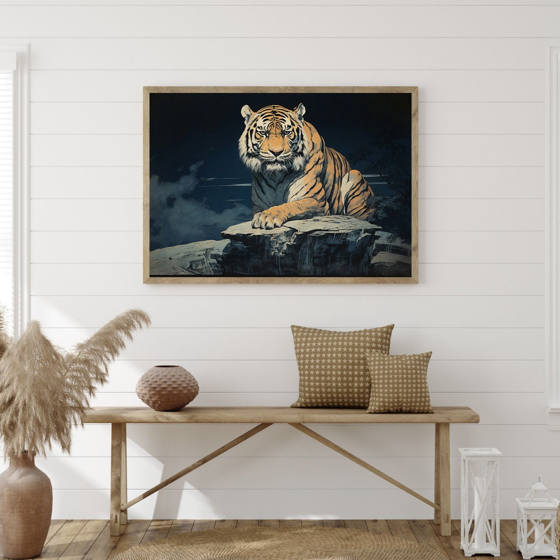 Tiger Art Print Moody Japanese Woodblock Wall Art Modern Japandi Wall Decor Minimalist Wabi Sabi Japan Artwork P 686 - Image 3