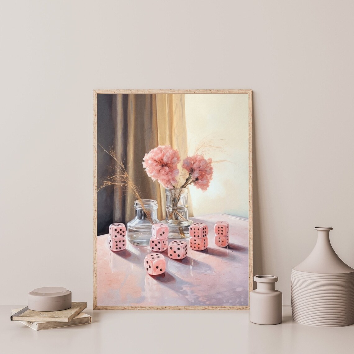 Retro Dice Pink Girly Aesthetic Wall Art Print - Image 3