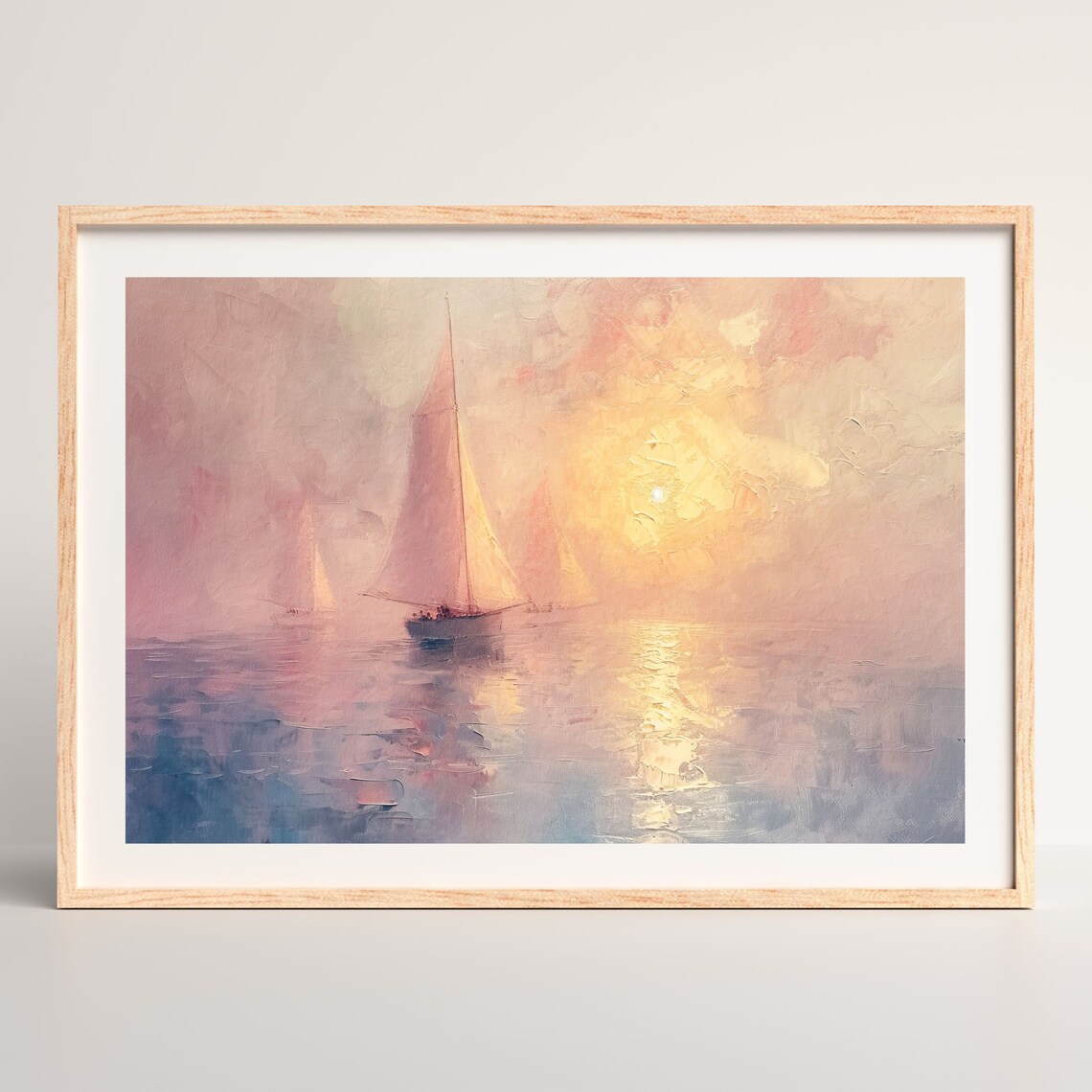 Pastel Sailboat Seascape, Retro Coastal Art Print - Image 2