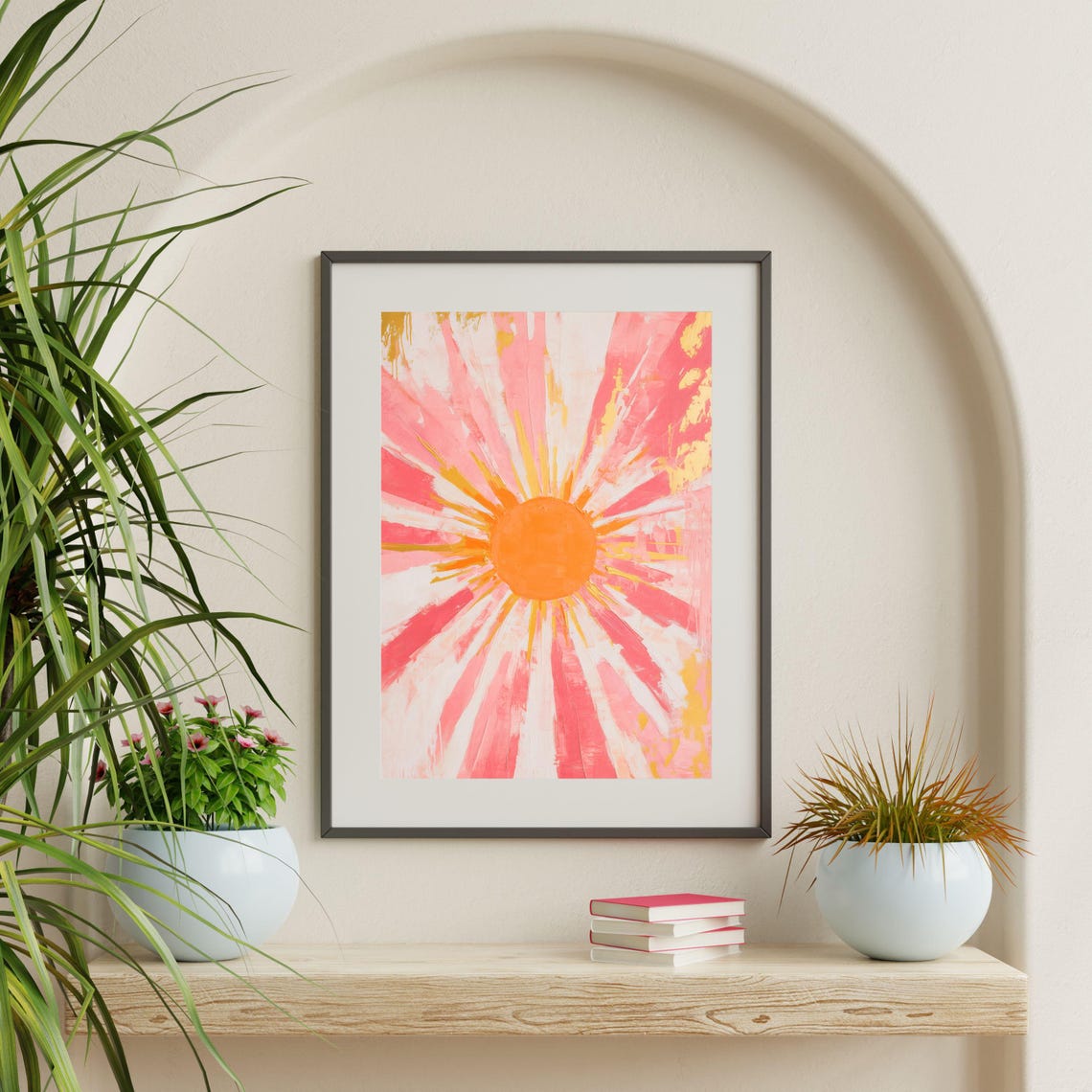 Pink Sunburst Orange Sun Radiating Rays Eclectic Retro Boho Poster - Image 2