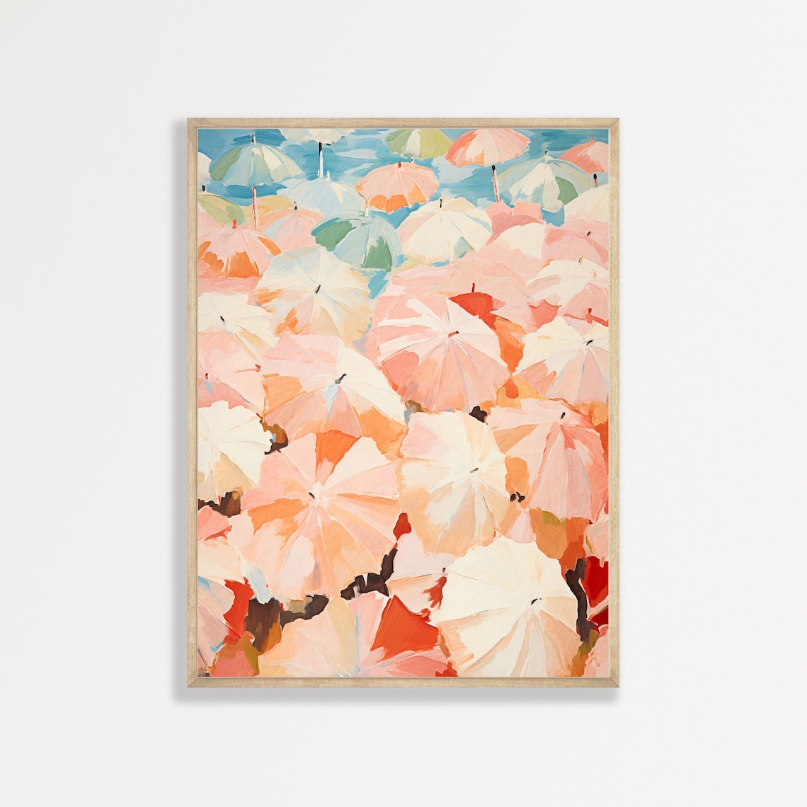 Beach Umbrella Painting, Retro Pastel Coastal Poster
