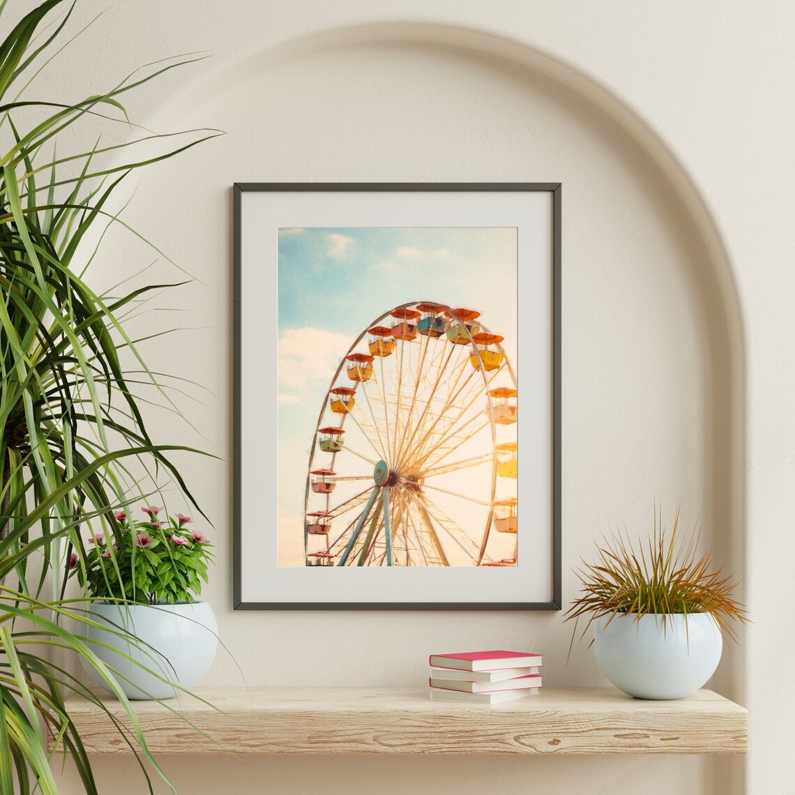 Retro Ferris Wheel, Pastel Oil Painting Art Print - Image 2
