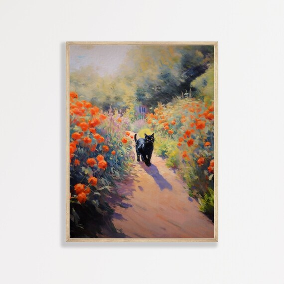 Retro Garden Cat Art Print, Kitchen Wall Decor