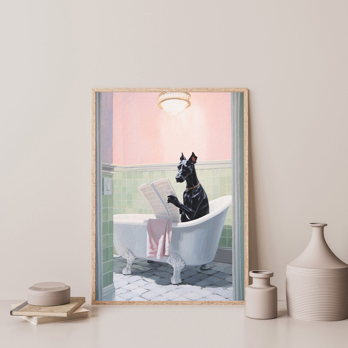 Great Dane Retro Bathroom Funny Wall Art Print - Image 3