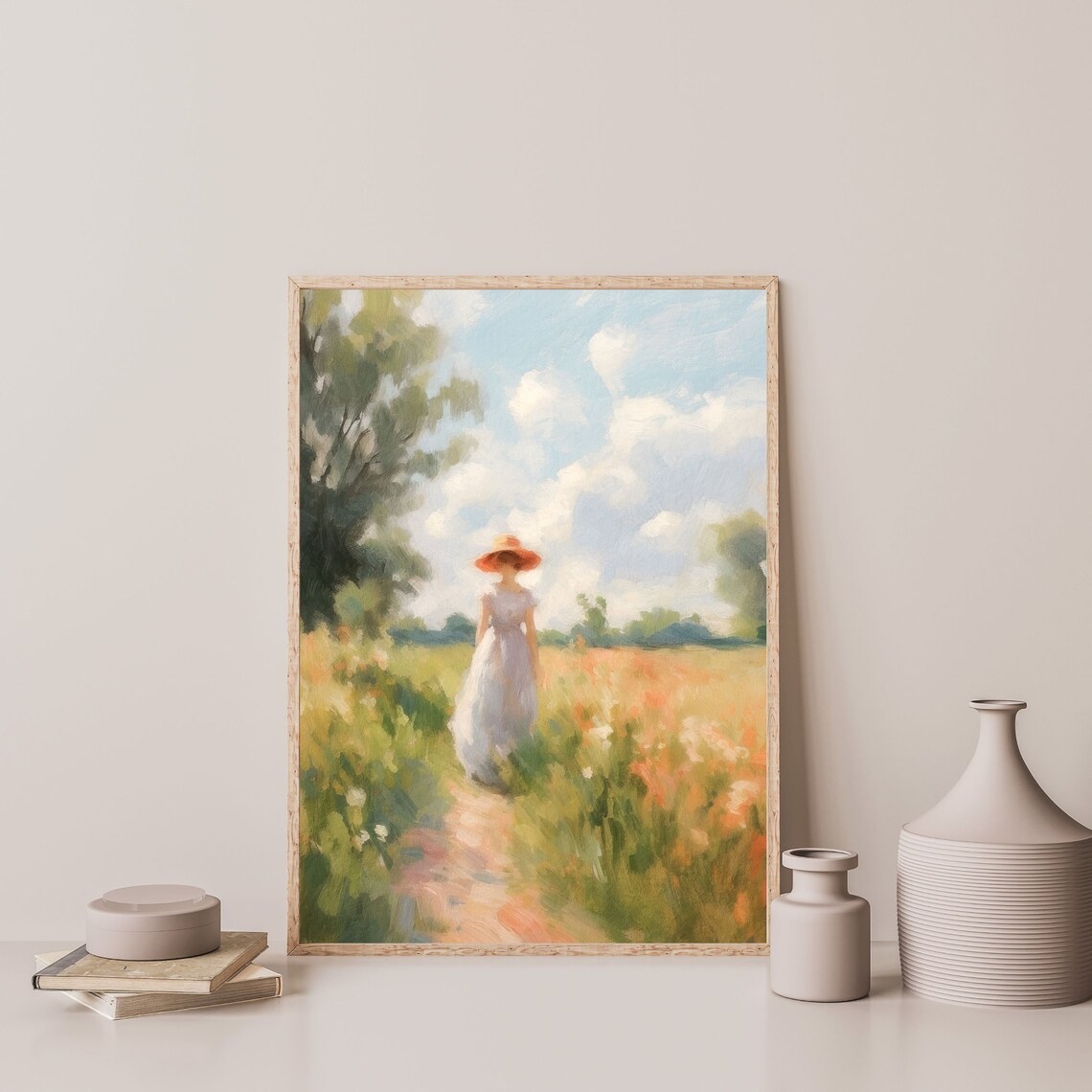 Countryside Woman Painting Retro Aesthetic Wall Art Country Landscape Painting Minimal Bedroom Bathroom Apartment Decor P 182 - Image 3