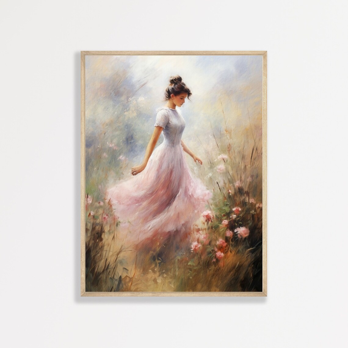Retro Elegant Woman Portrait, Pastel Pink Art Print