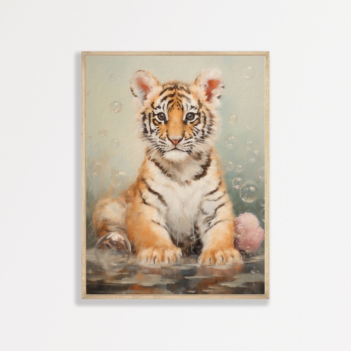 Baby Tiger Cub Bubbles Watercolor Cute Nursery Animal Art Poster