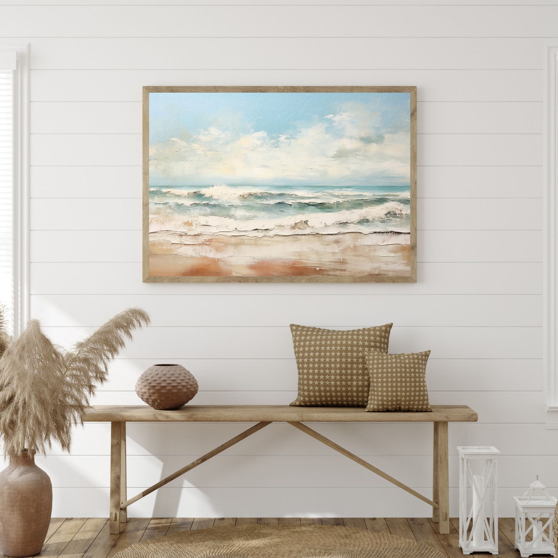 Ocean Waves on a Sandy Shore Impasto Style Coastal Wall Art Poster - Image 3