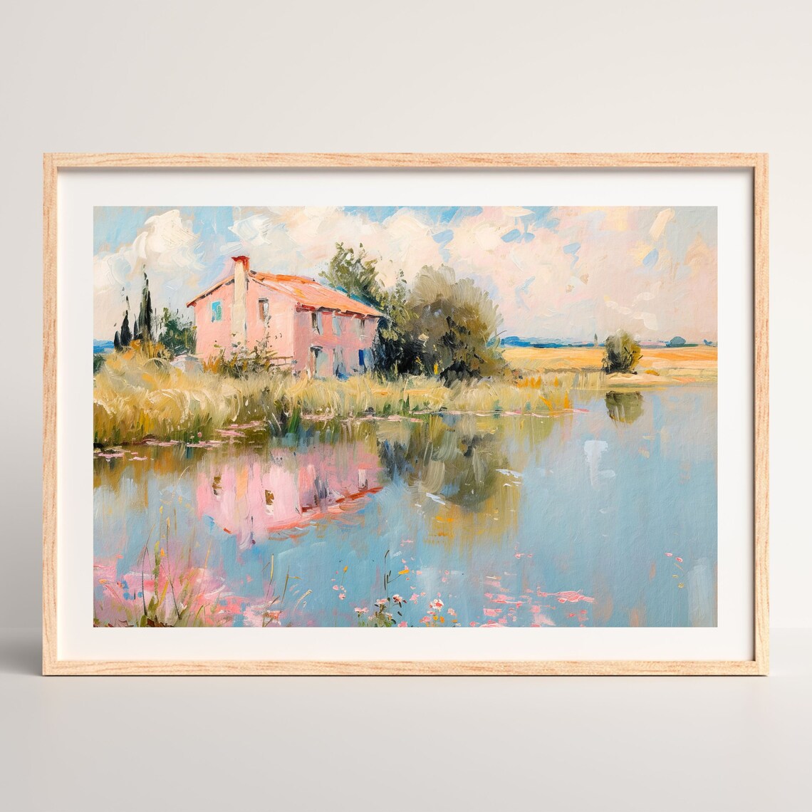 Pink Pastel Cottage Landscape, Retro Art Print - Image 2