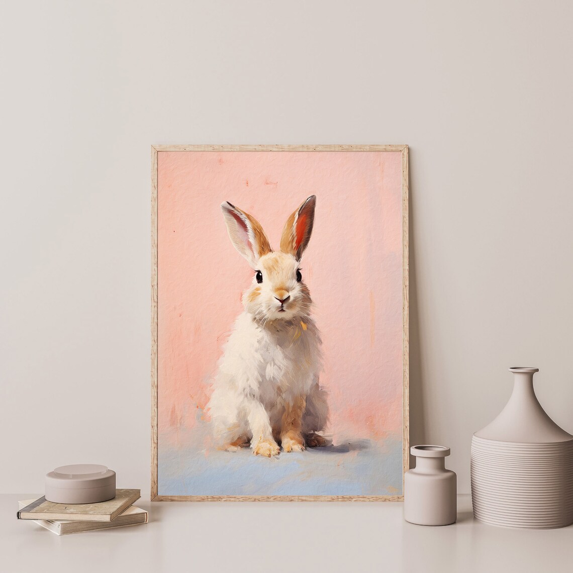 Cute Bunny Rabbit Pink Background Soft Pastel Nursery Animal Portrait Poster - Image 3
