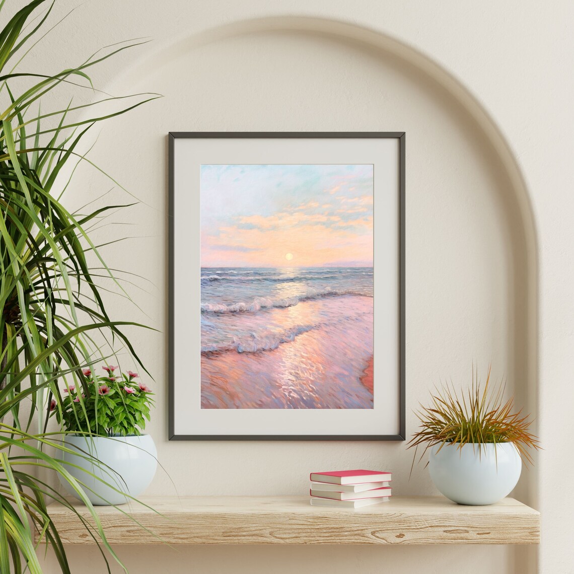 Pastel Beach Painting, Vintage Coastal Seascape Print - Image 2