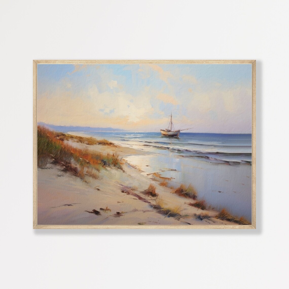 Retro Seascape Coastal Art Print, Beach Aesthetic Decor