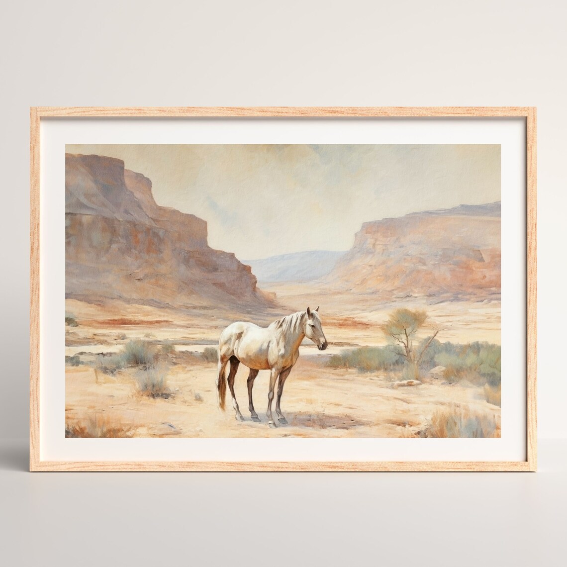 White Horse Pastel Retro Preppy Equestrian Art Print - Image 2