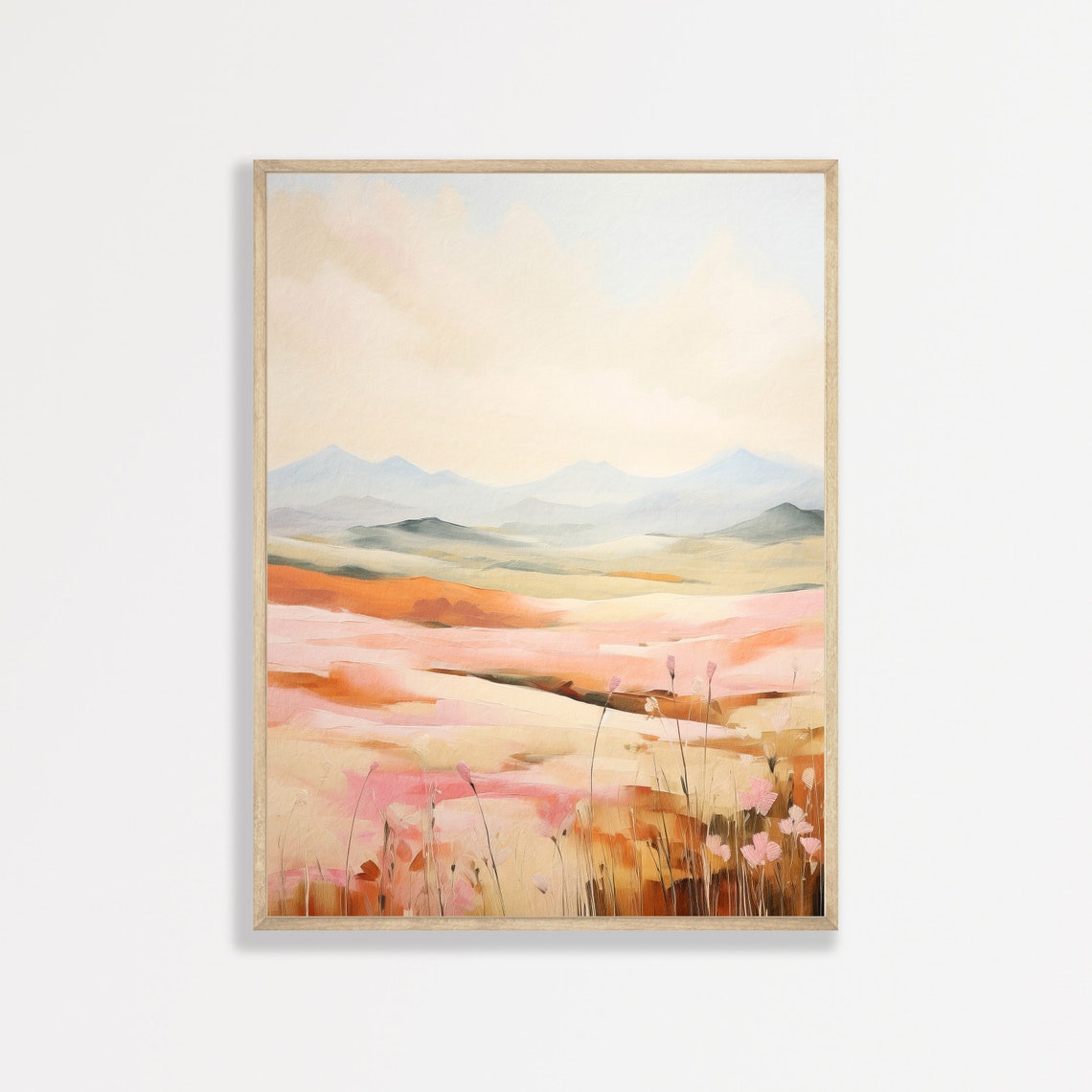 Pastel Pink and Orange Hills Abstract Landscape with Mountains Print