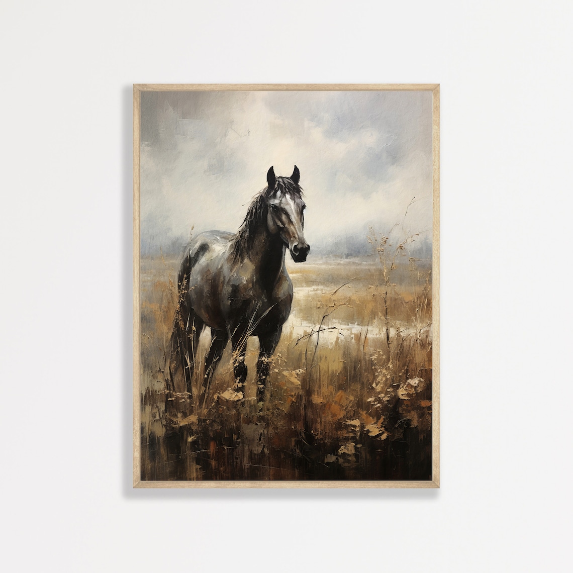 Vintage Horse Print, Rustic Neutral Farmhouse Art