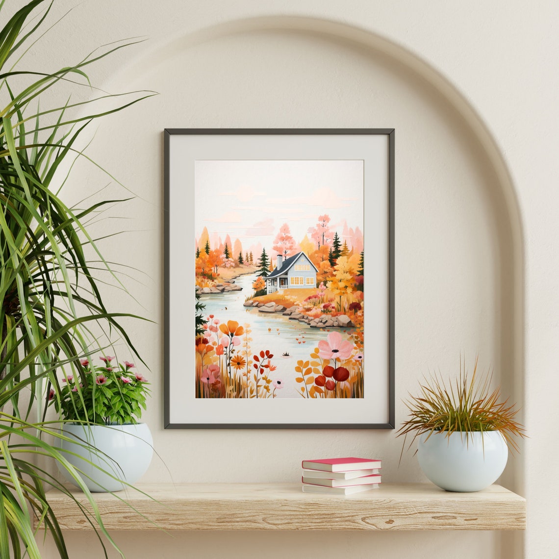 Boho Wall Art Print Minimal Lake House Landscape Painting Mid Century Modern Home Apartment Decor Retro Aesthetic Poster P 477 - Image 2