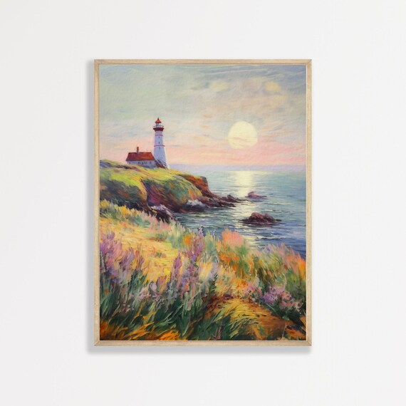 Coastal Lighthouse Retro Seascape Vintage Art Print