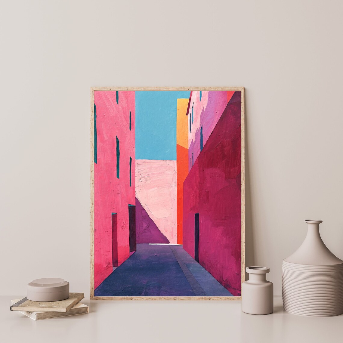 Pink Alleyway Retro Abstract Geometric Art Print - Image 3