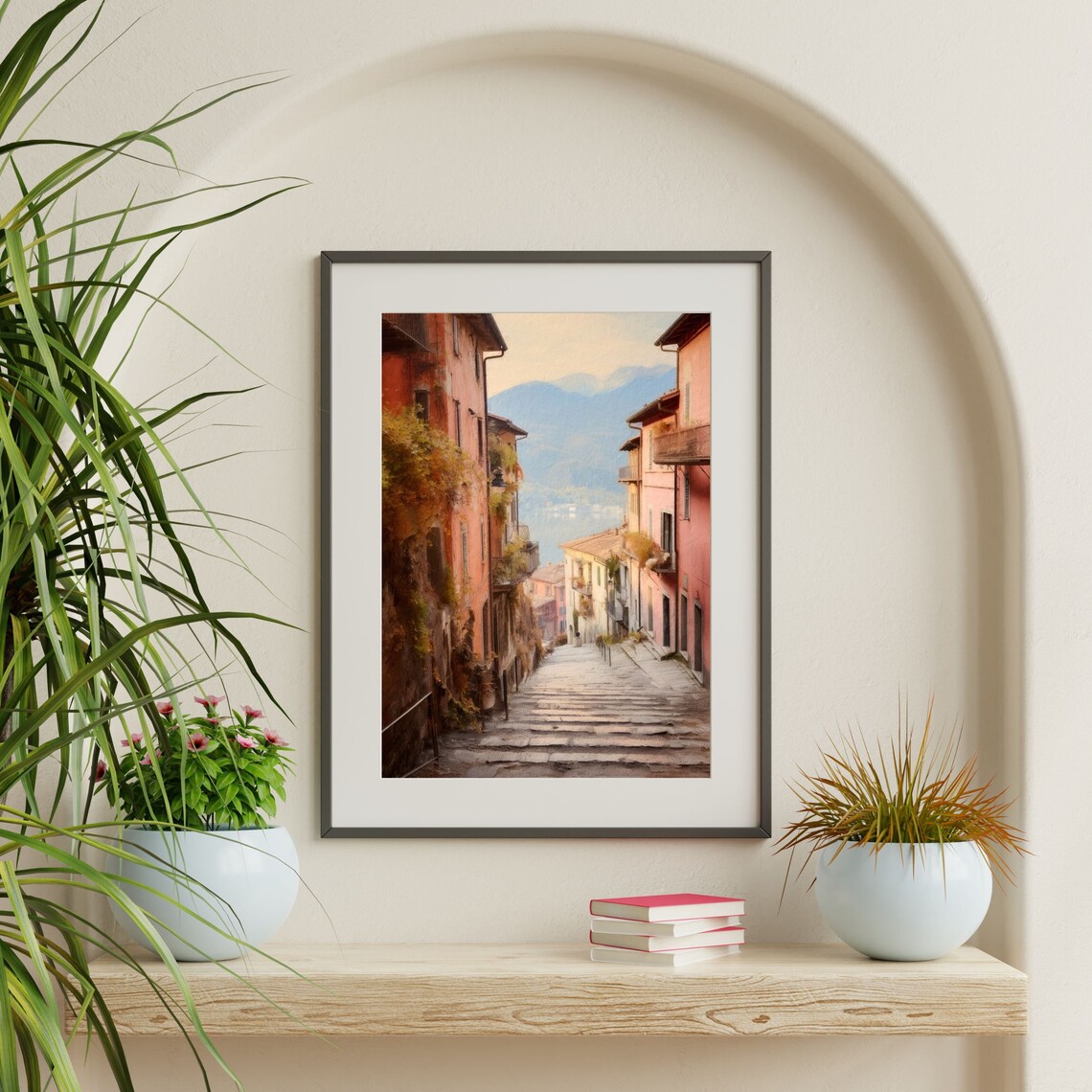 Italian Village Vintage European Oil Painting Print - Image 2