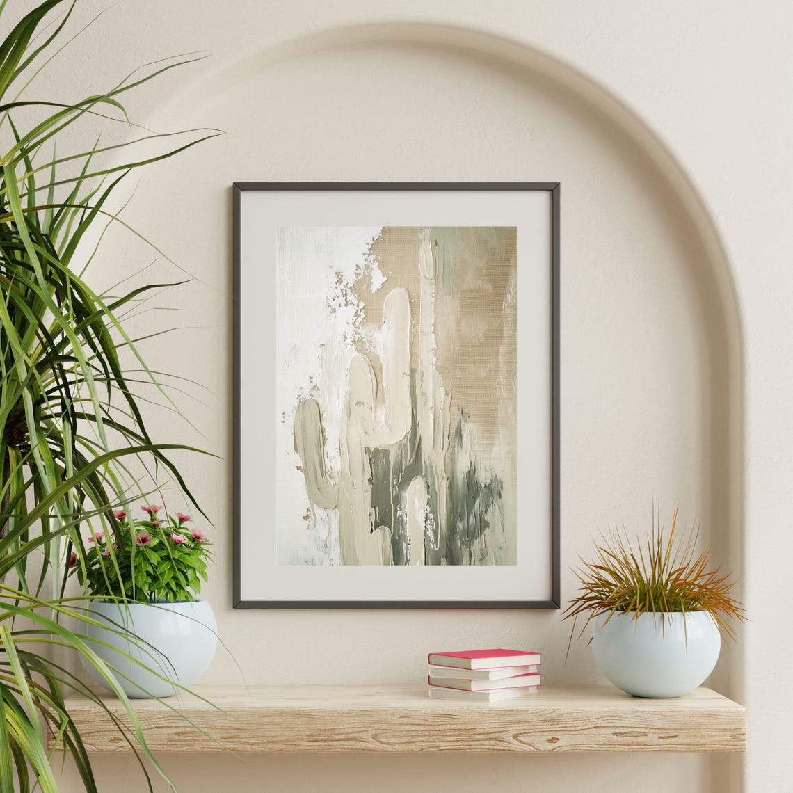 Abstract Neutral Cactus Beige Sage Textured Desert Botanical Poster - Image 2