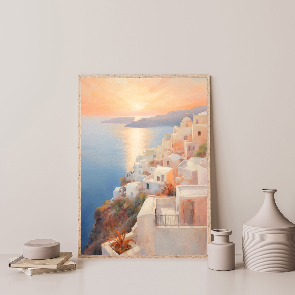 Santorini Greece White Cliff Village Sunset Caldera View Travel Poster - Image 3