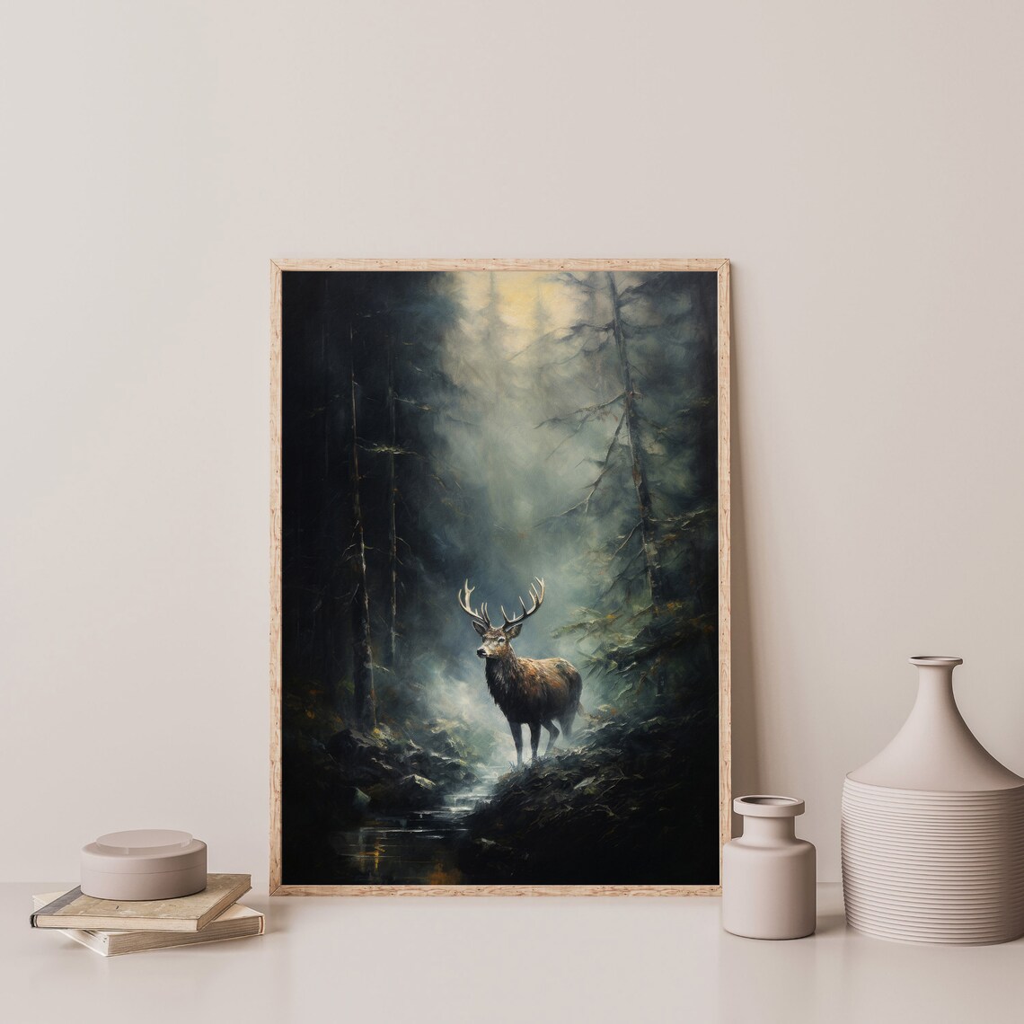 Vintage Deer, Dark Academia Oil-Painting Print - Image 3