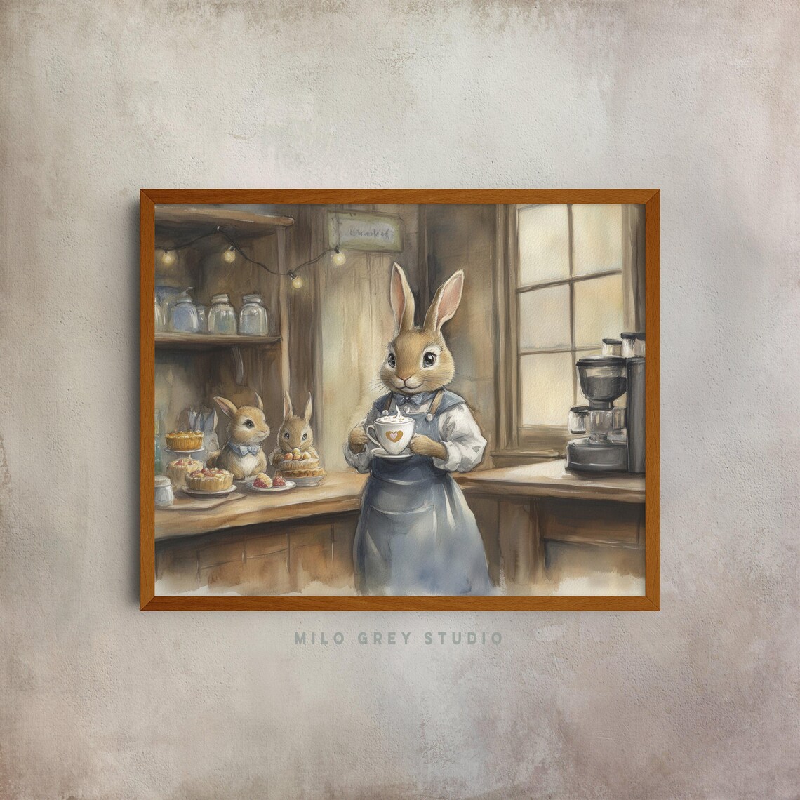 Bunny Cafe Rabbit Barista With Coffee And Pastries Kitchen Poster