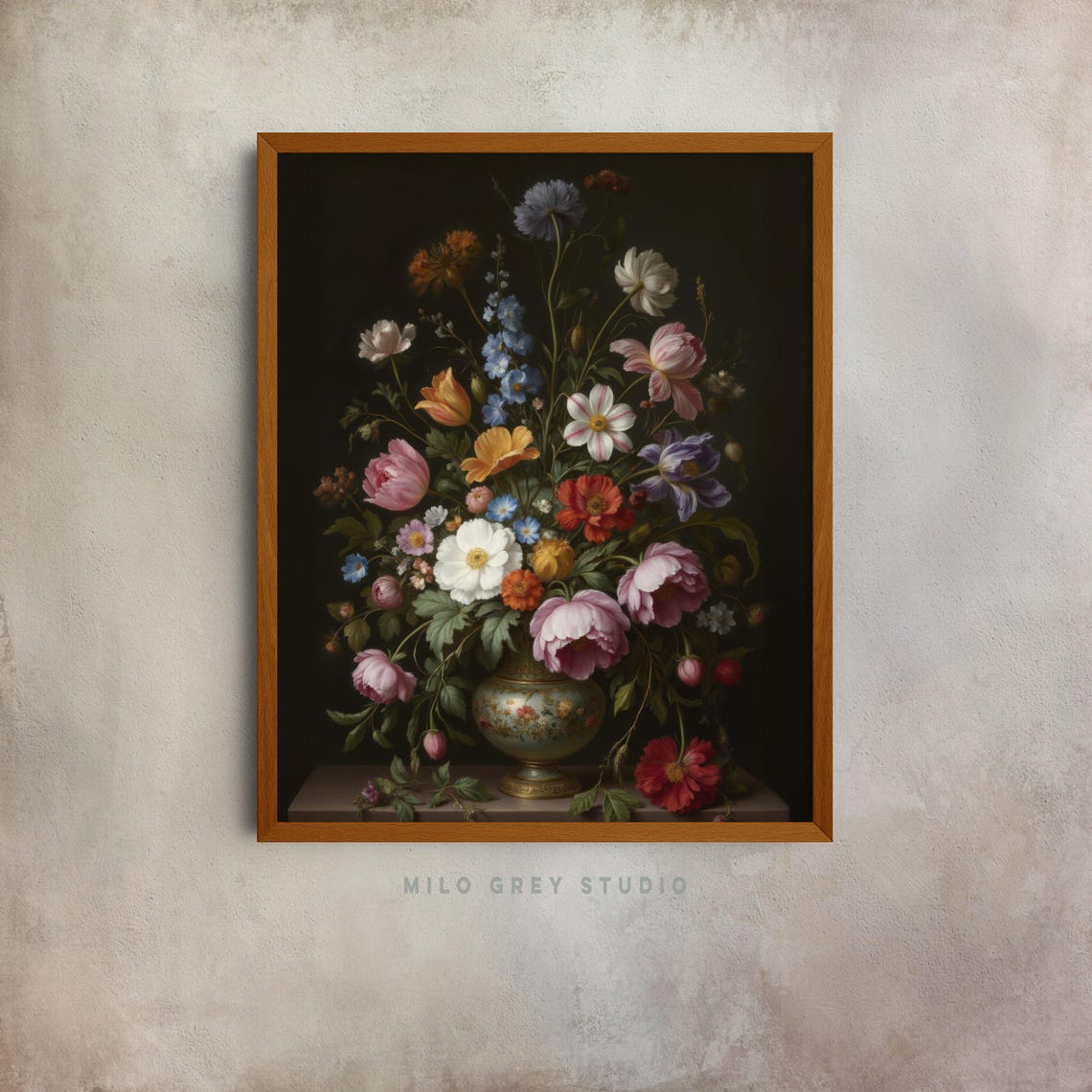 Dutch Masters Style Floral Bouquet On Dark Background Poster
