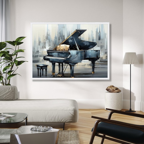 Black Grand Piano In An Impressionist Cityscape Painting Art Poster