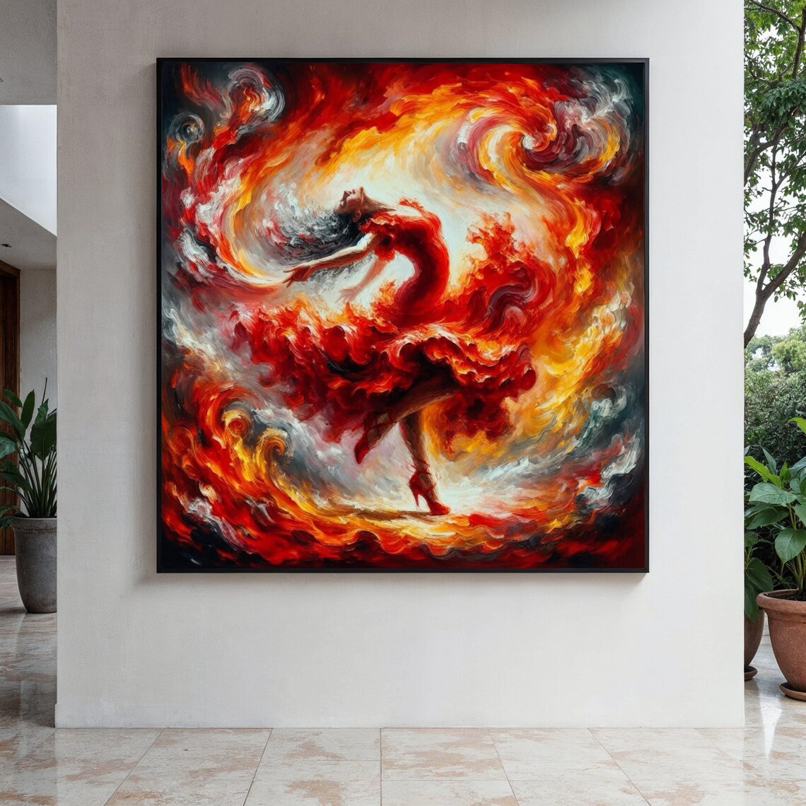 Flamenco Dancer Fiery Red Dress Abstract Dance Art Fire Movement Poster