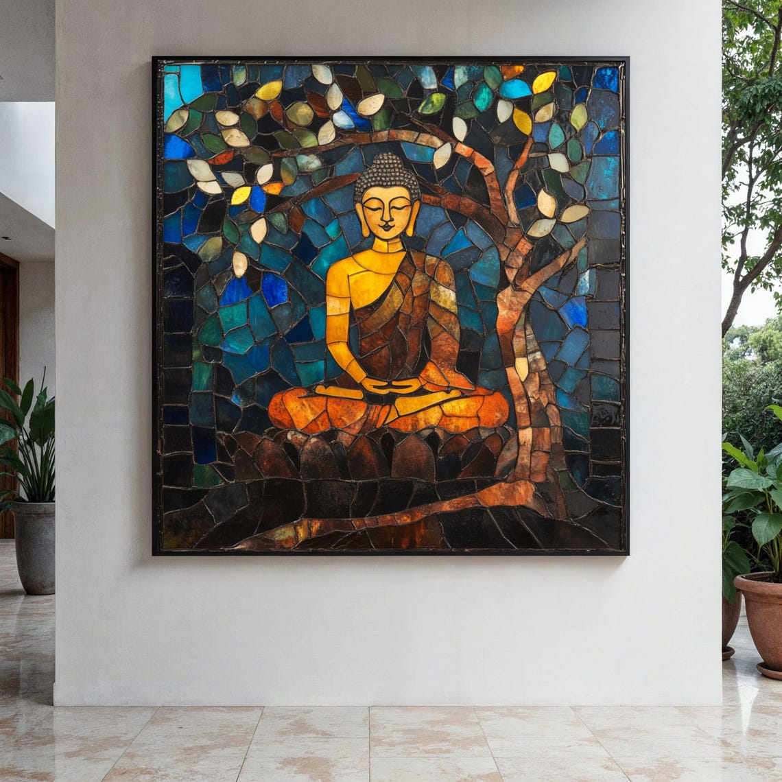 Buddha Stained Glass Tree Multicolor Mosaic Meditation Poster