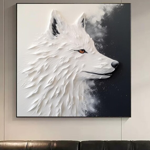White Fox Head 3D Textured Painting Wildlife Animal Profile Canvas Wall Art