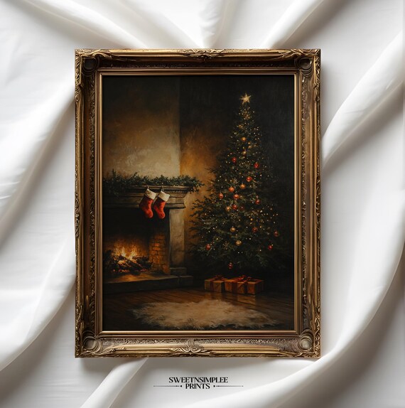 Cozy Fireplace With Stockings and Christmas Tree Gifts Holiday Poster