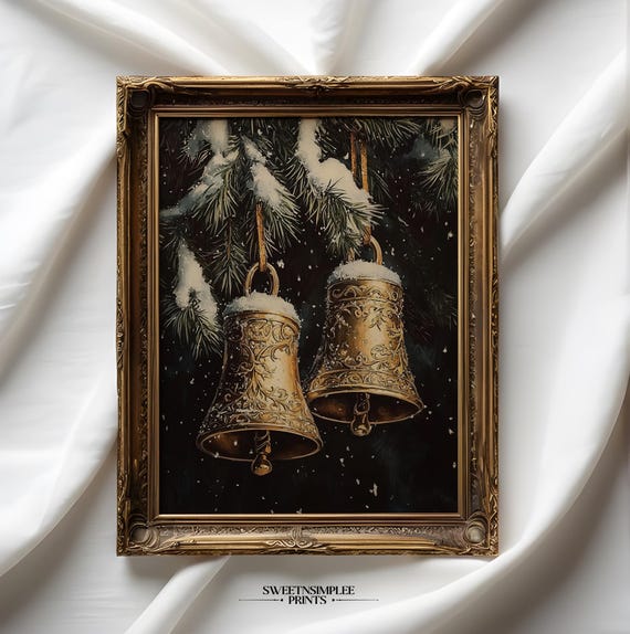 Vintage Christmas Bells Print Dark Festive Holiday Print Moody Christmas Wall Art Holiday Decor 491