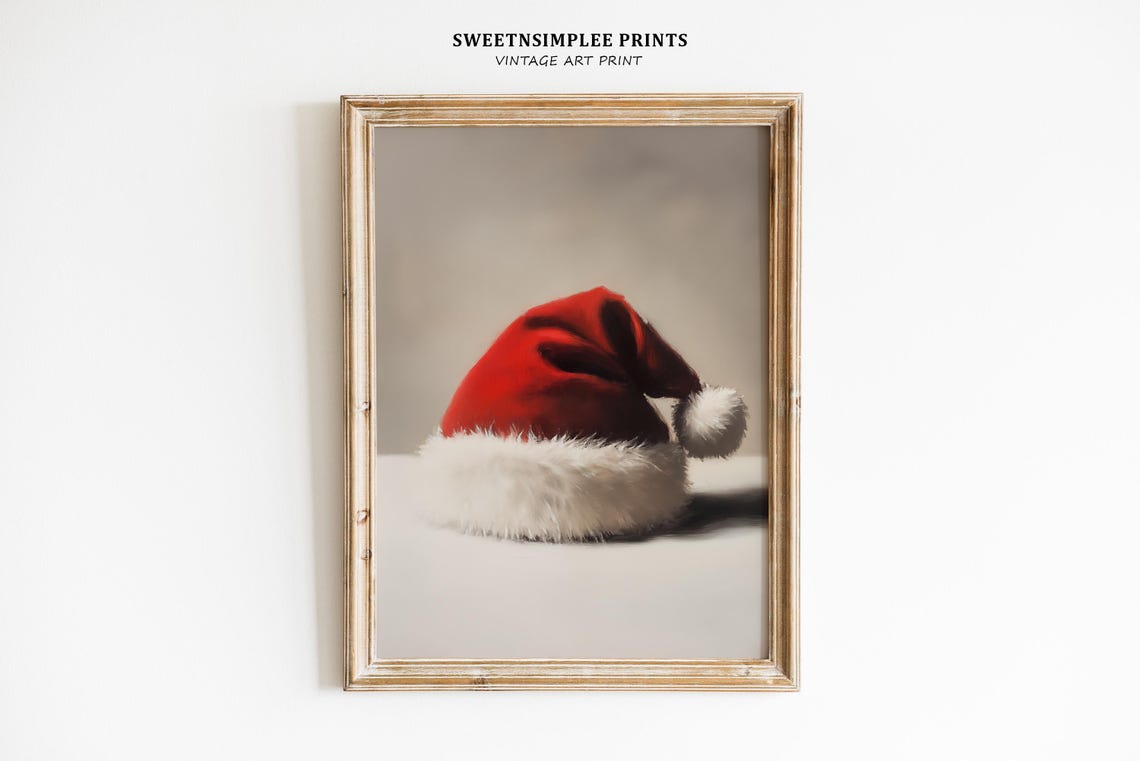 Santa Hat Still Life Poster Minimalist Red Christmas Hat Painting