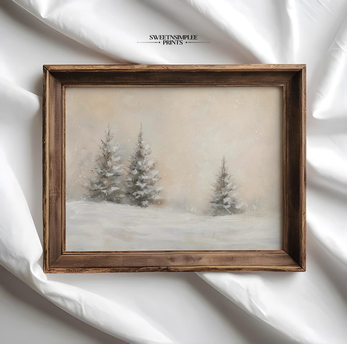 Snowy Pine Trees Winter Poster Neutral Beige Landscape Holiday Decor - Image 2