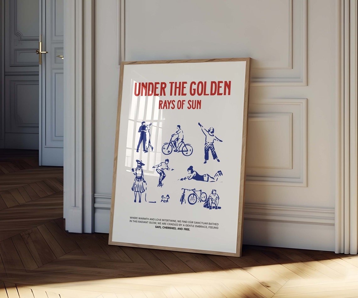 Under The Golden Rays Of Sun Red Text Blue Figures Quote Art Poster - Image 2